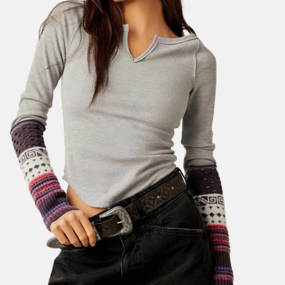 We The Free Cozy Craft Cuff Long Sleeve in Heather Grey Combo